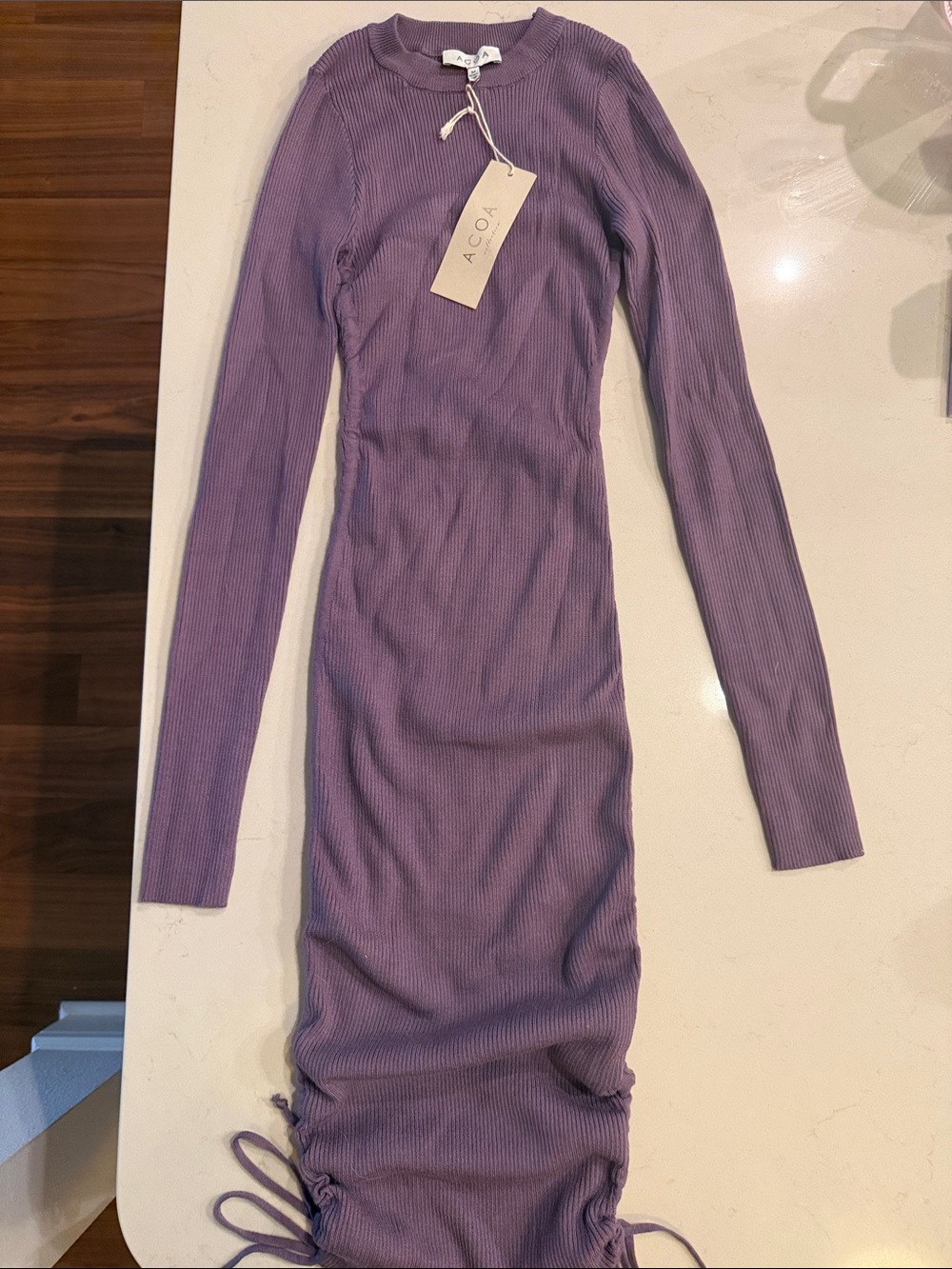 ACOA Plum Ribbed Long-Sleeve Bodycon Dress